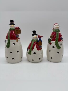 Costco Snowmen with Color Changing LED Lights Ceramic Christmas Set of 3 TESTED
